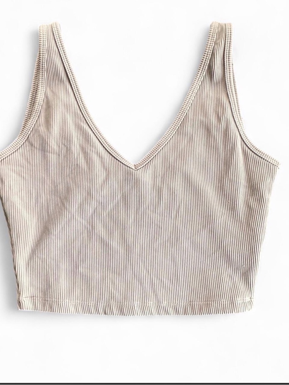 Buffbunny ribbed V-Neck Crop Tank Top Workout Athletic Gym size Medium in Beige